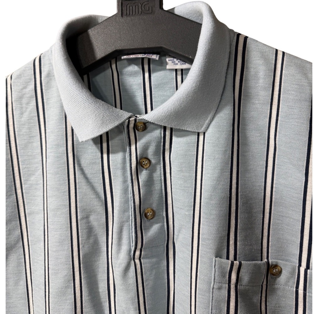 Vintage Haband Casual Joe Mens Med Blue Striped Short Sleeve Polo Shirt Pocket - Picture 3 of 8